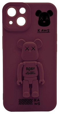 Силиконовый чехол для iPhone 14 Plus с 3D мишкой Бордовый 400_400_532366