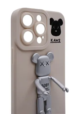 Силиконовый чехол для iPhone 13 Pro с 3D мишкой Белый 400_400_121829