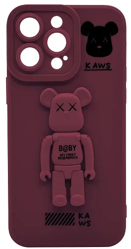 Силиконовый чехол для iPhone 14 Pro Max с 3D мишкой Бордовый 250_100_532431
