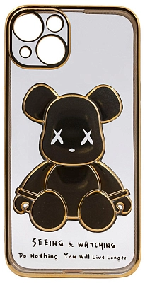 Чехол для iPhone 13 прозрачный с 3D мишкой Золотой 400_400_533548