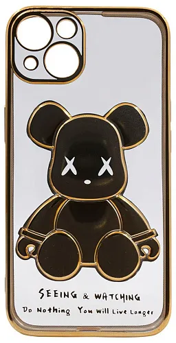 Чехол для iPhone 13 прозрачный с 3D мишкой Золотой 250_100_533548