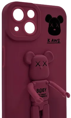 Силиконовый чехол для iPhone 13 с 3D мишкой Бордовый 400_400_137743