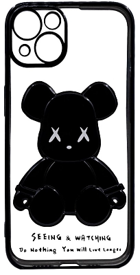 Чехол для iPhone 14 Plus прозрачный с 3D мишкой Черный 400_400_533778