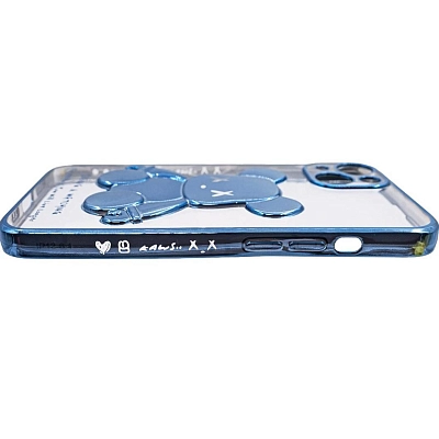 Чехол для iPhone 13 прозрачный с 3D мишкой Голубой 400_400_533541