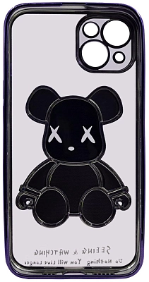 Чехол для iPhone 13 mini прозрачный с 3D мишкой Синий 400_400_533400