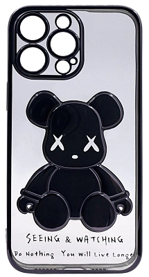 Чехол для iPhone 13 Pro Max прозрачный с 3D мишкой Черный 400_400_533444