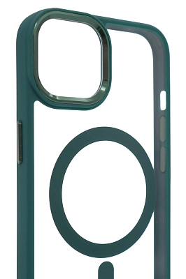 Чехол прозрачный с цветным бортиком MagSafe iPhone 14 Зеленый 400_400_642445
