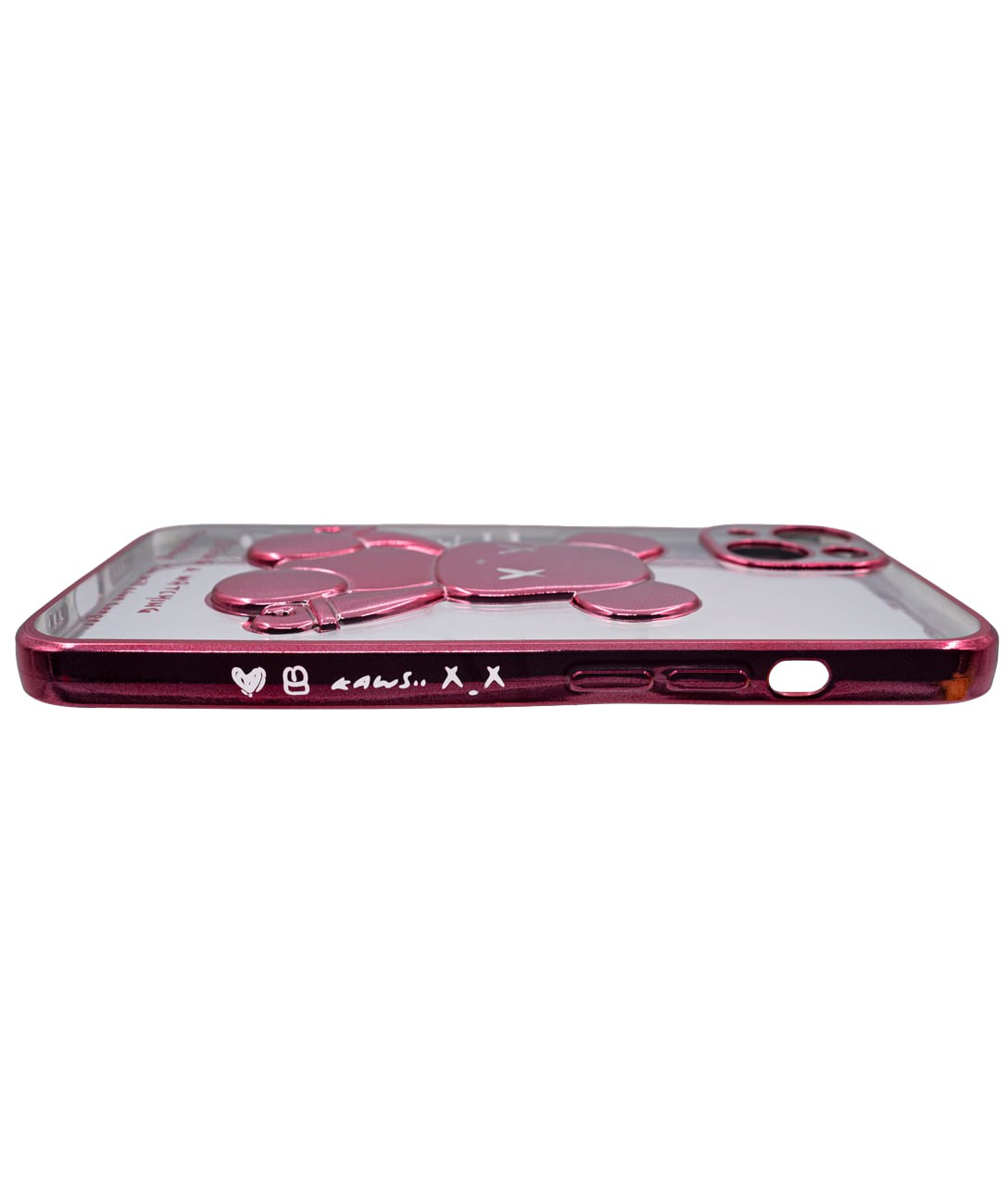 Чехол для iPhone 13 mini прозрачный с 3D мишкой Розовый