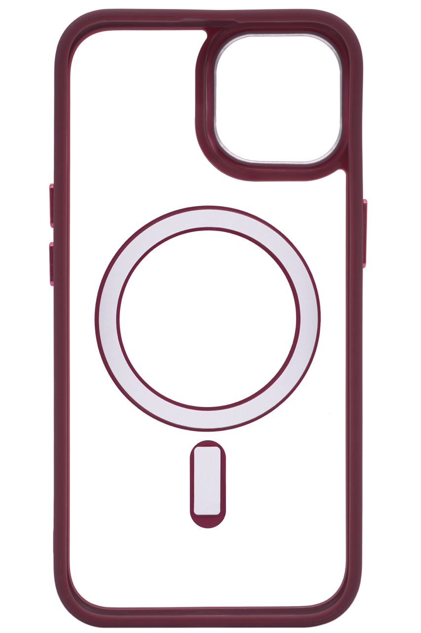 Чехол прозрачный с цветным бортиком MagSafe iPhone 14 Plus Бордовый