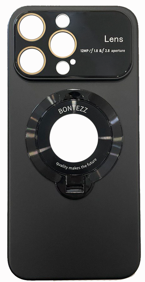 Силиконовый чехол iPhone 15 Pro Max Bontezz MagSafe с подставкой черный