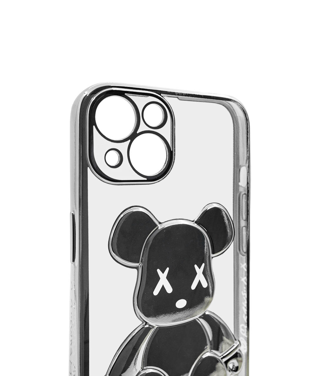 Чехол прозрачный с 3D мишкой для iPhone 14 Серебристый