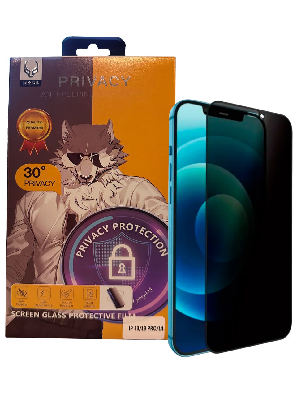 Защитное стекло M&OK Антишпион для iPhone 13 Pro Max/14 Plus