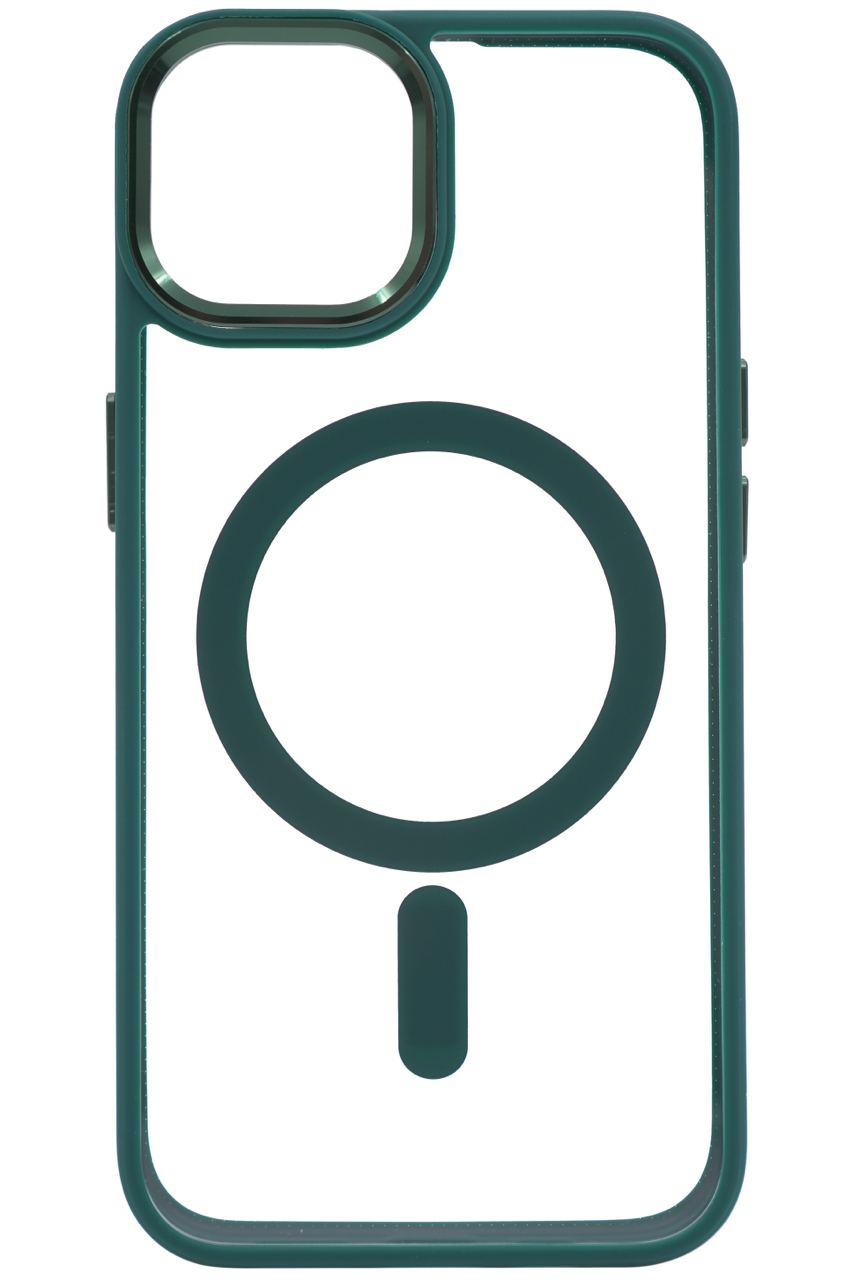 Чехол прозрачный с цветным бортиком MagSafe iPhone 14 Зеленый