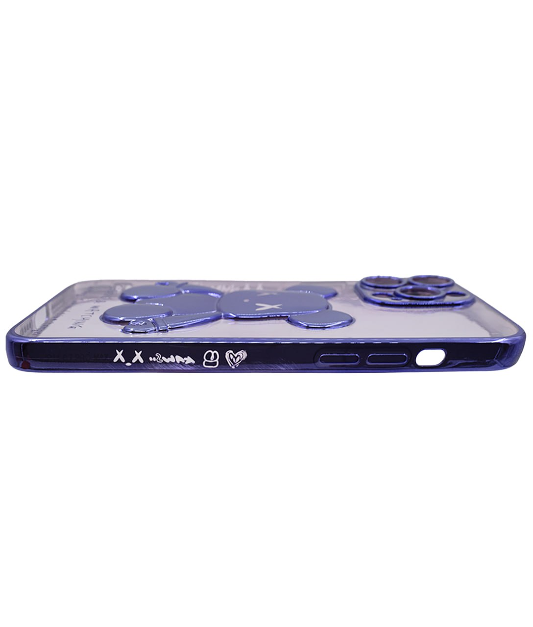 Чехол для iPhone 14 Pro прозрачный с 3D мишкой Фиолетовый