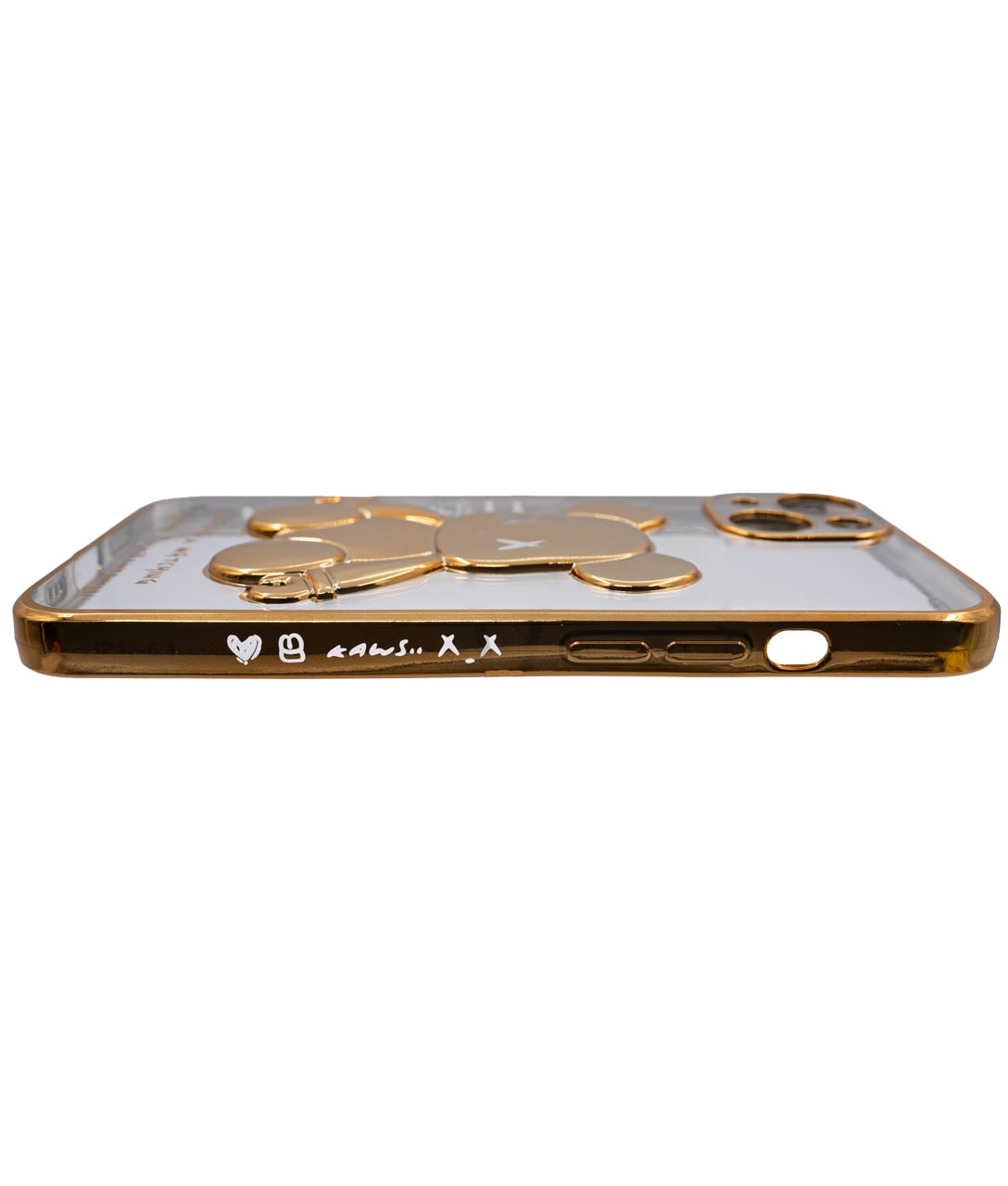 Чехол для iPhone 14 прозрачный с 3D мишкой Золотой