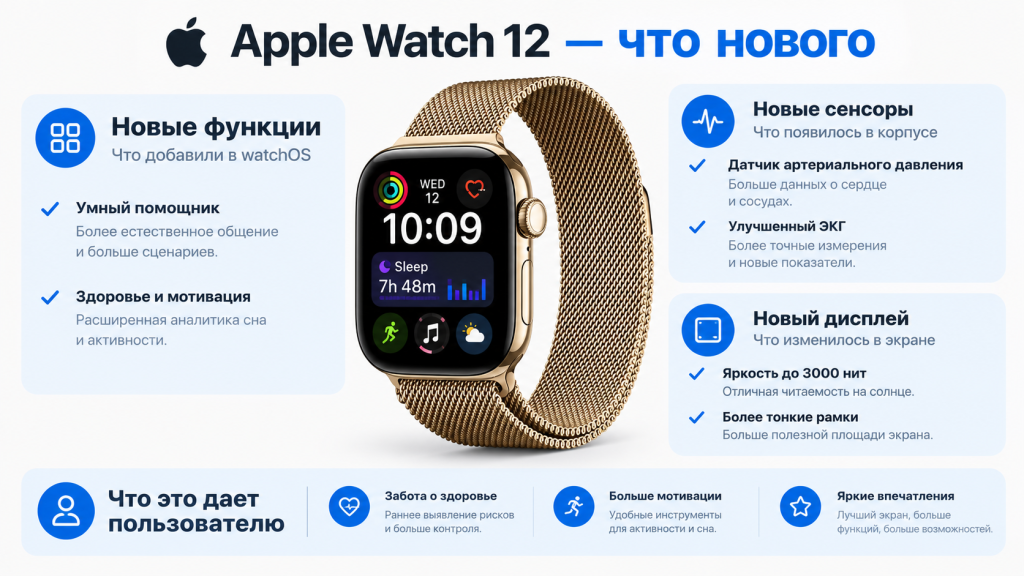 Apple Watch 12 что нового - новые функции и характеристики Series 12