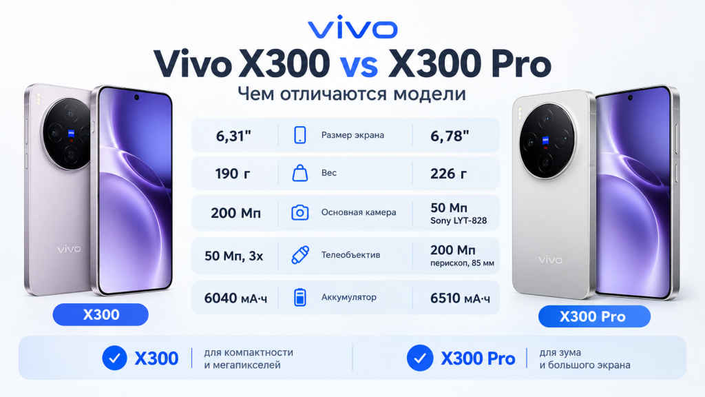 Сравнение Vivo X300 и X300 Pro - чем отличаются модели