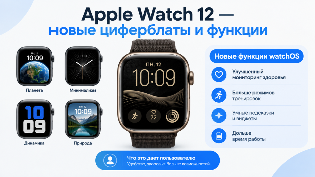 Новые функции Apple Watch 12 - циферблаты и возможности watchOS