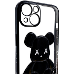 Чехол для iPhone 14 Plus прозрачный с 3D мишкой Черный 250_100_131741