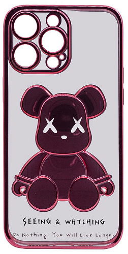 Чехол для iPhone 14 Pro Max прозрачный с 3D мишкой Розовый 250_100_533974