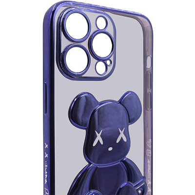 Чехол для iPhone 13 Pro прозрачный с 3D мишкой Синий 400_400_132383