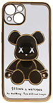 Чехол для iPhone 13 прозрачный с 3D мишкой Золотой 250_100_533544