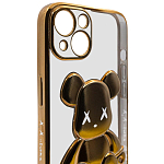 Чехол для iPhone 13 mini прозрачный с 3D мишкой Золотой 250_100_533387