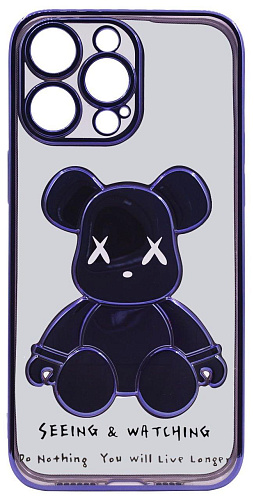 Чехол для iPhone 14 Pro Max прозрачный с 3D мишкой Фиолетовый 250_100_533984