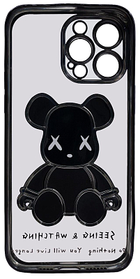 Чехол для iPhone 14 Pro прозрачный с 3D мишкой Черный 400_400_534118