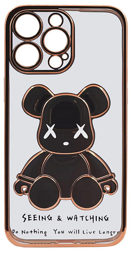 Чехол для iPhone 13 Pro прозрачный с 3D мишкой Золотой 250_100_533488