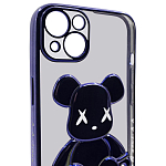 Чехол для iPhone 13 прозрачный с 3D мишкой Синий 250_100_533562
