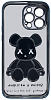 Чехол для iPhone 14 Pro прозрачный с 3D мишкой Голубой