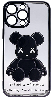 Чехол для iPhone 14 Pro прозрачный с 3D мишкой Черный 400_400_534121