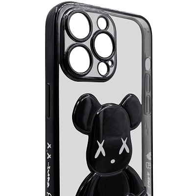 Чехол для iPhone 14 Pro прозрачный с 3D мишкой Черный 400_400_534120