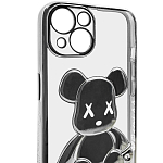 Чехол для iPhone 14 прозрачный с 3D мишкой Серебристый 250_100_534249