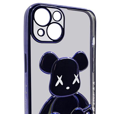 Чехол для iPhone 13 mini прозрачный с 3D мишкой Синий 400_400_132393