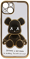 Чехол для iPhone 13 mini прозрачный с 3D мишкой Золотой 500_191_533388