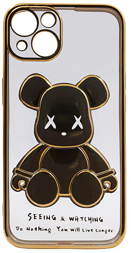 Чехол для iPhone 13 mini прозрачный с 3D мишкой Золотой 250_100_533388
