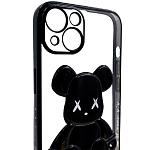 Чехол для iPhone 13 прозрачный с 3D мишкой Черный 250_100_533567