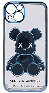Чехол для iPhone 14 прозрачный с 3D мишкой Голубой 500_191_534235