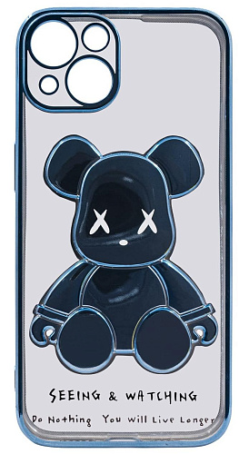 Чехол для iPhone 14 прозрачный с 3D мишкой Голубой 250_100_534235