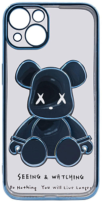 Чехол для iPhone 14 Plus прозрачный с 3D мишкой Голубой 400_400_533757
