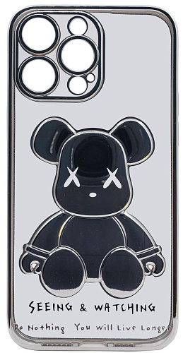 Чехол для iPhone 13 Pro Max прозрачный с 3D мишкой Серебристый 250_100_533438
