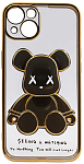 Чехол для iPhone 14 прозрачный с 3D мишкой Золотой 250_100_534236