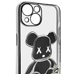 Чехол для iPhone 13 mini прозрачный с 3D мишкой Серебристый 250_100_135648