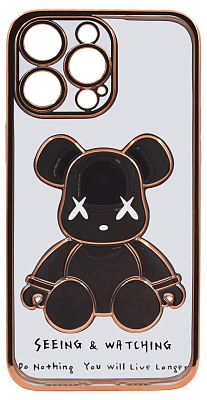 Чехол для iPhone 14 Pro Max прозрачный с 3D мишкой Золотой 400_400_135505