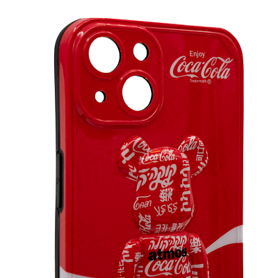 Чехол для iPhone 13 мишка Coca Cola Красный