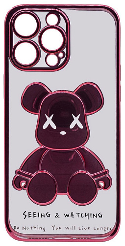 Чехол для iPhone 14 Pro прозрачный с 3D мишкой Розовый 250_100_534106