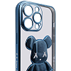 Чехол для iPhone 13 Pro Max прозрачный с 3D мишкой Голубой