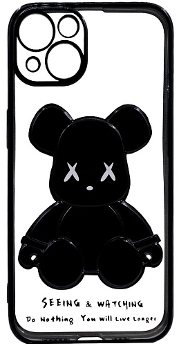 Чехол для iPhone 14 прозрачный с 3D мишкой Черный 250_100_534260